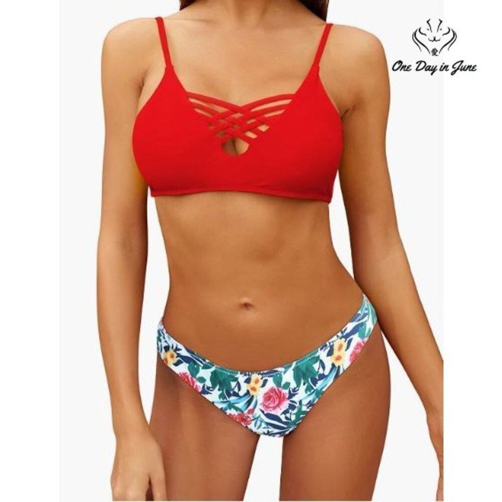 Shekini Floral Print Strappy Low Rise Bikini Swimsuit Size XL
